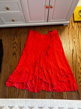 Ann Taylor Red A-Line Ruffle Midi Skirt